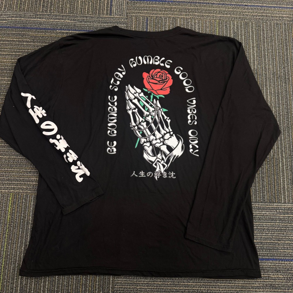 Fresh Laundry Graphic Long Sleeve Shirt Mens 3XL Black Excellent Skeleton Rose